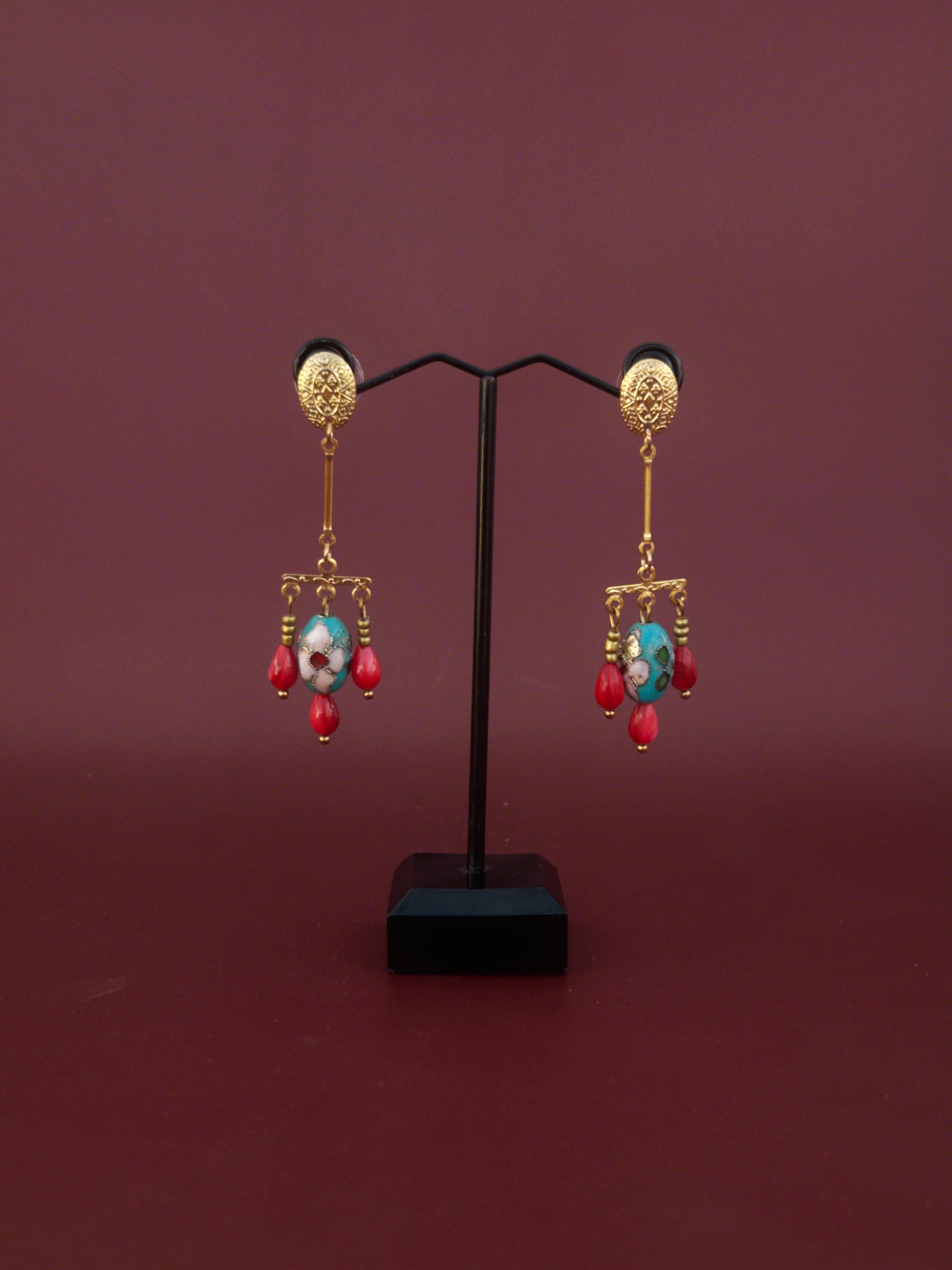 Pendientes Goyesca turquesa-rojo